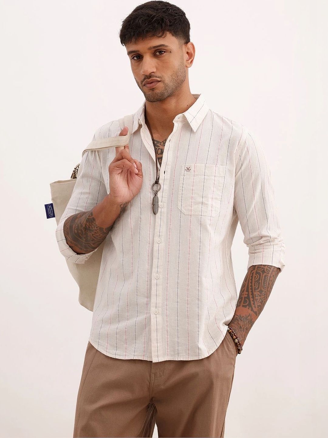 WROGN Men Slim Fit Striped Casual Shirt