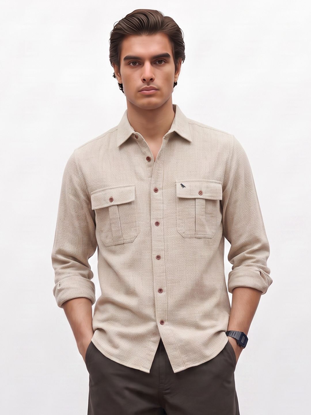 Mr Bowerbird Liberal Fit Textured Pure Cotton Casual Shirt
