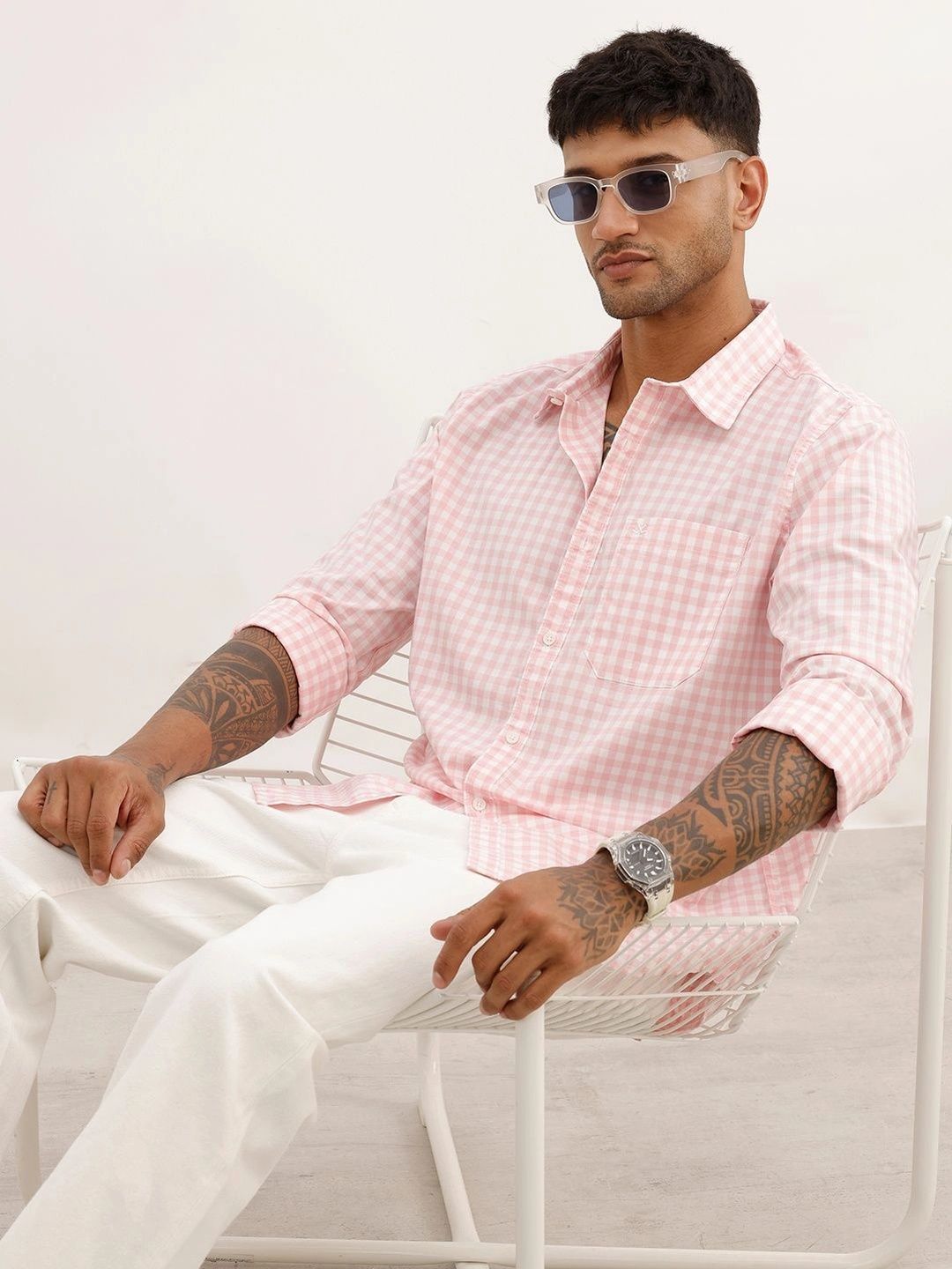 WROGN Men Gingham Checks Checked Casual Shirt