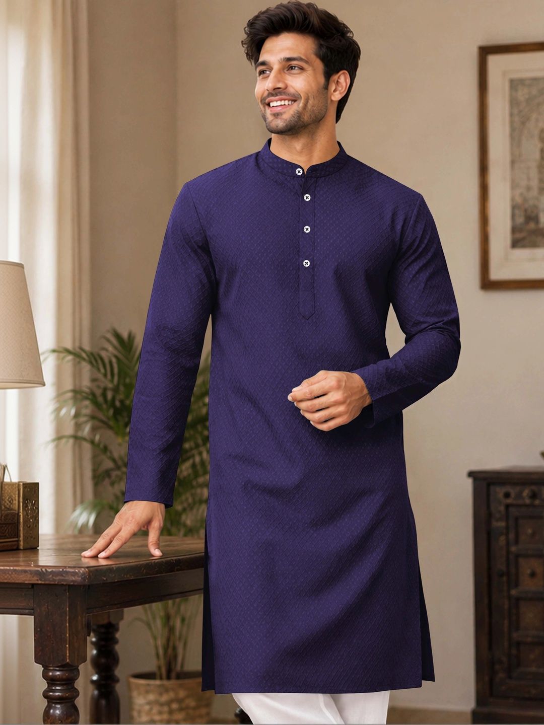 VeBNoR Men Chikankari Dobby Kurta