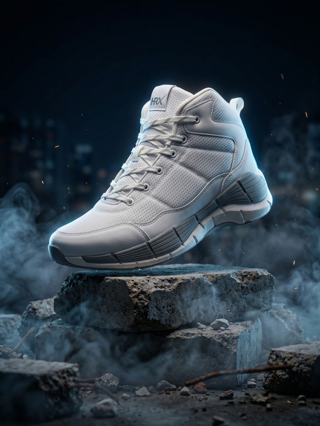 HRX by Hrithik Roshan Men White Mid-Top Lace-Up Basketball Shoes