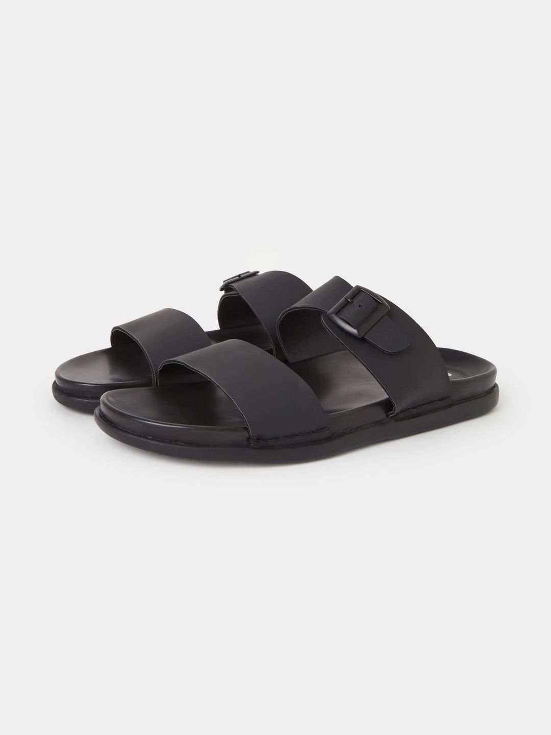 Styli Men Black Open-Toe Buckle-Closure Comfort Sandals