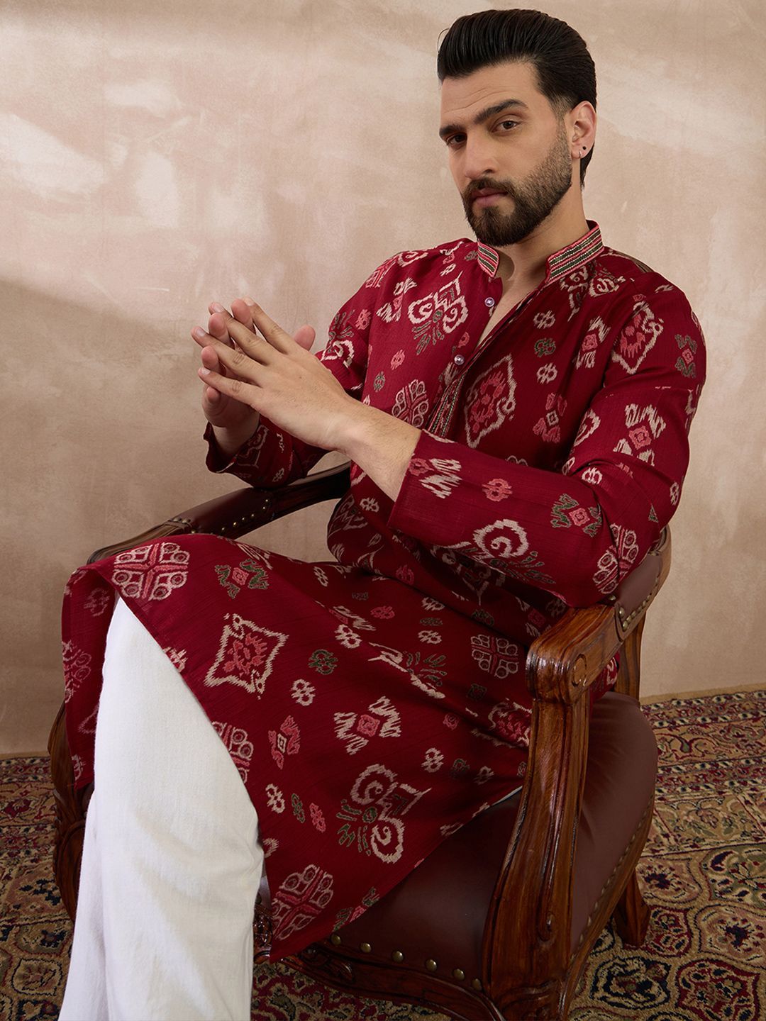 Ethnic Bay Men Floral Printed Summer Sheers Kurta
