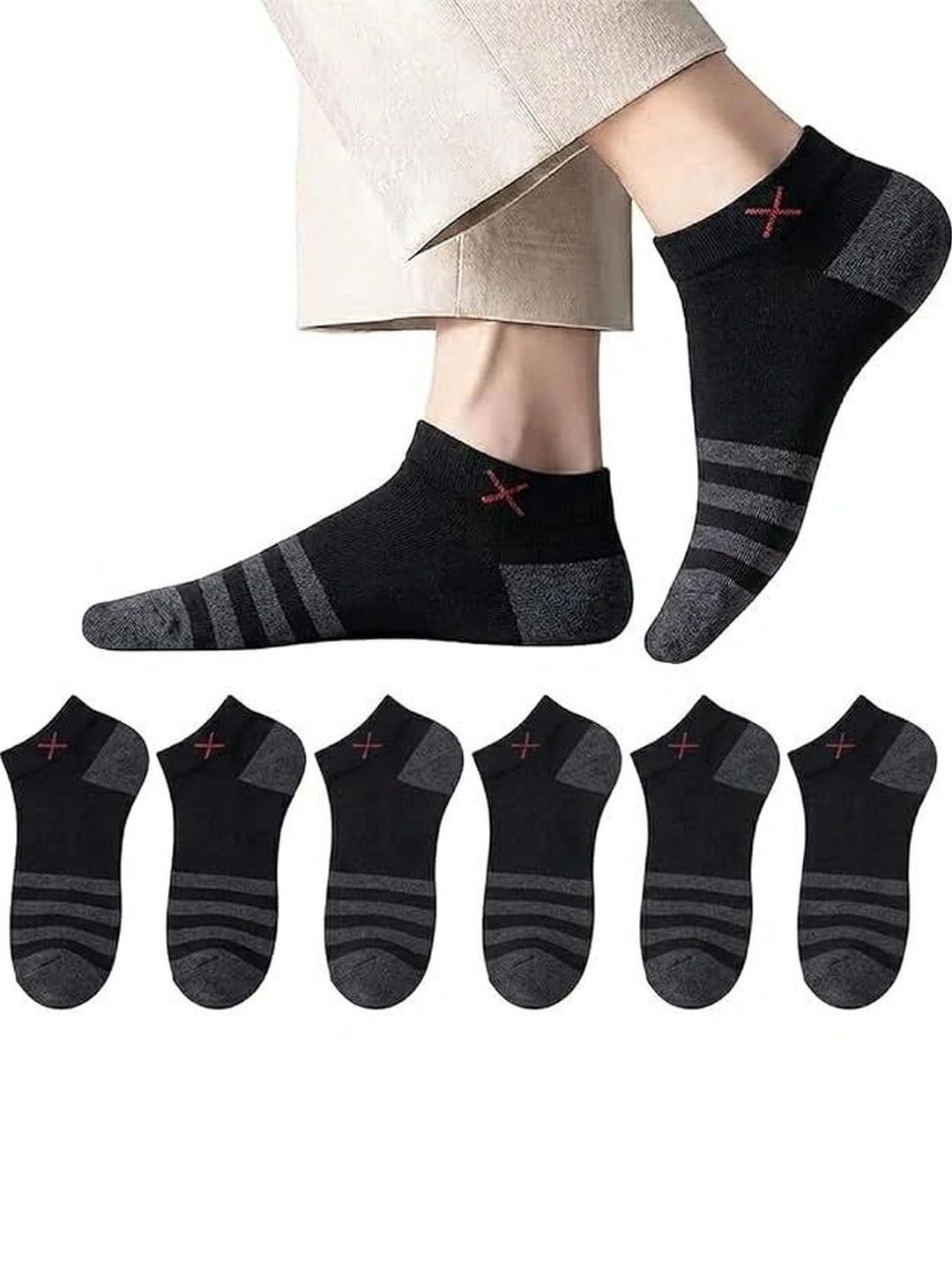 SOSHRE Men Pack of 3 Cotton Striped Ankle Length Socks