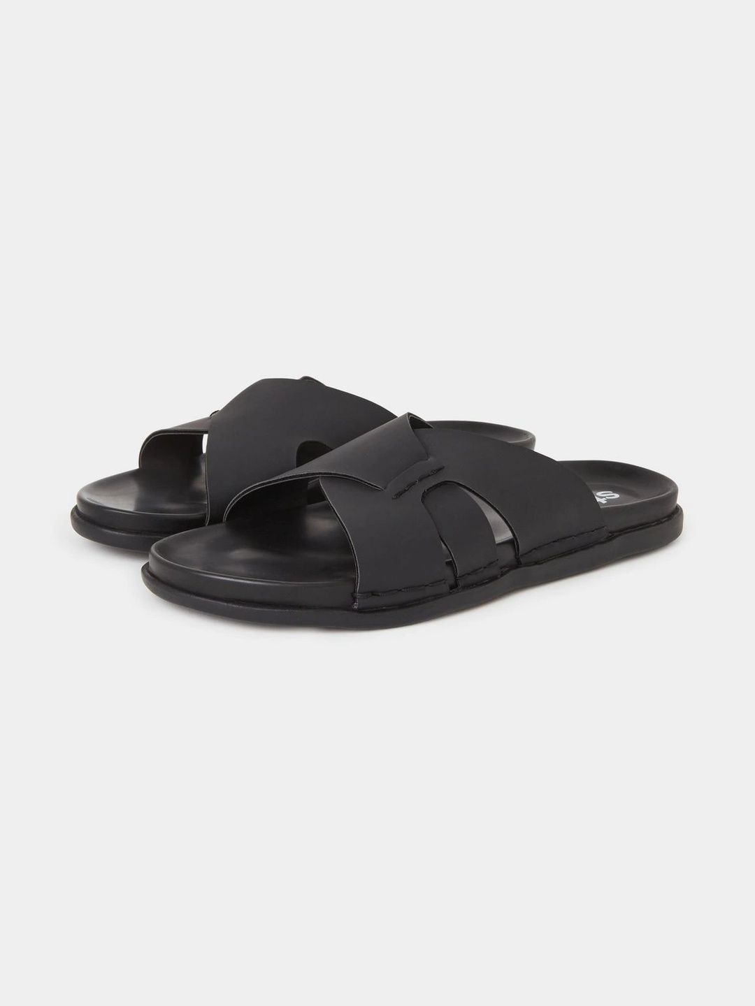 Styli Men Black Open-Toe Slip-On Comfort Sandals
