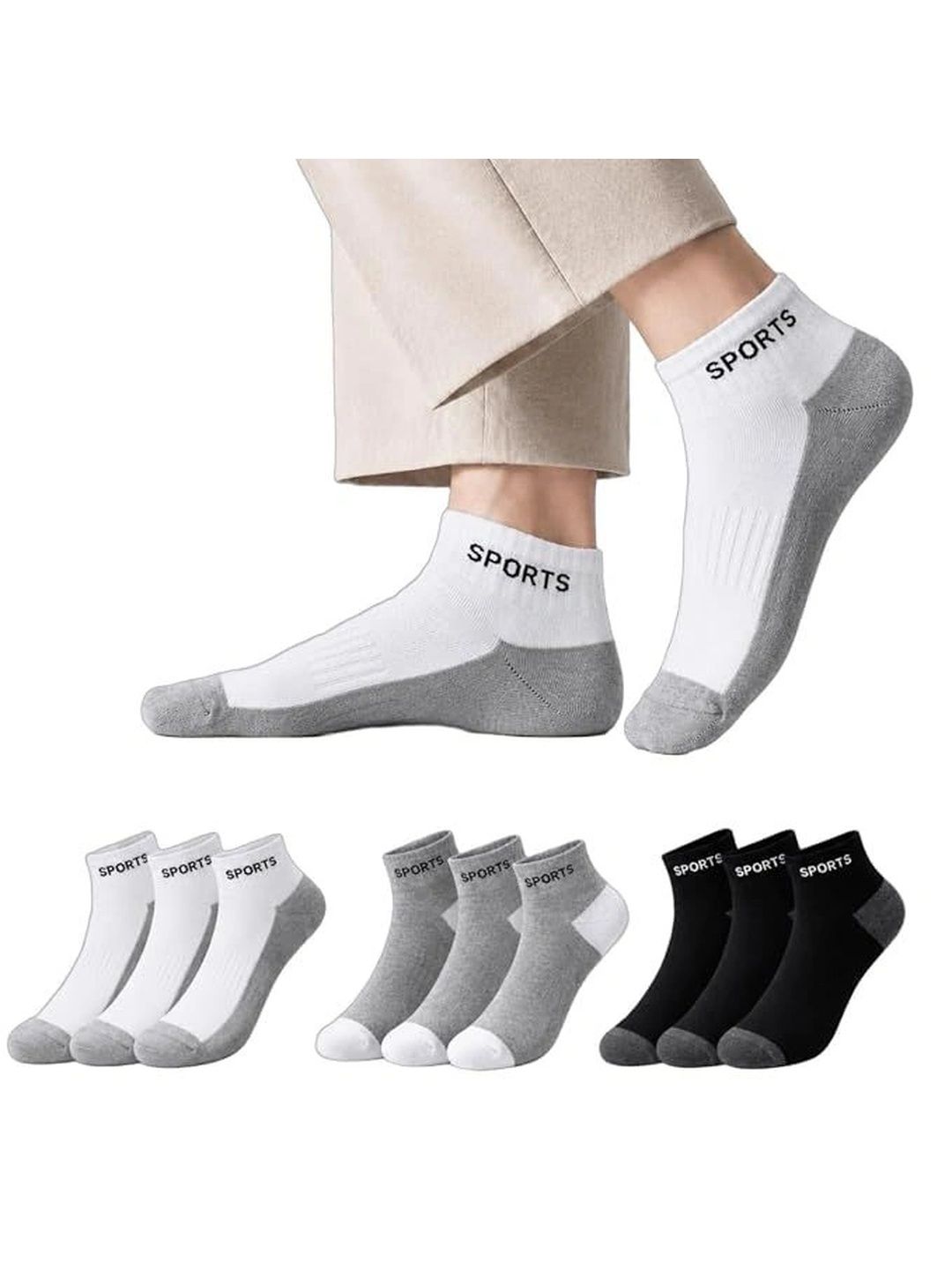 SOSHRE Men Pack of 3 Cotton Assorted Ankle Length Socks