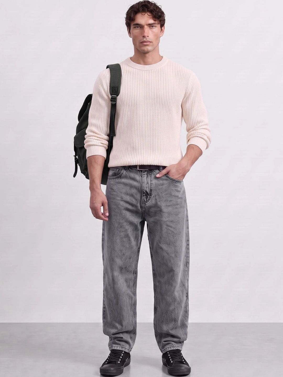 Powerlook Men Grey Baggy Mid-Rise Pure Cotton Jeans
