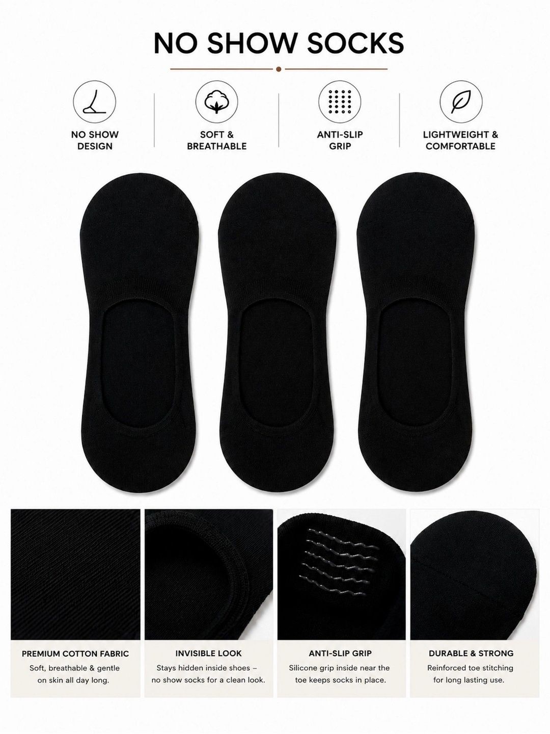 SHOPCASH Men Pack of 3 Cotton Assorted Shoe Liners Socks