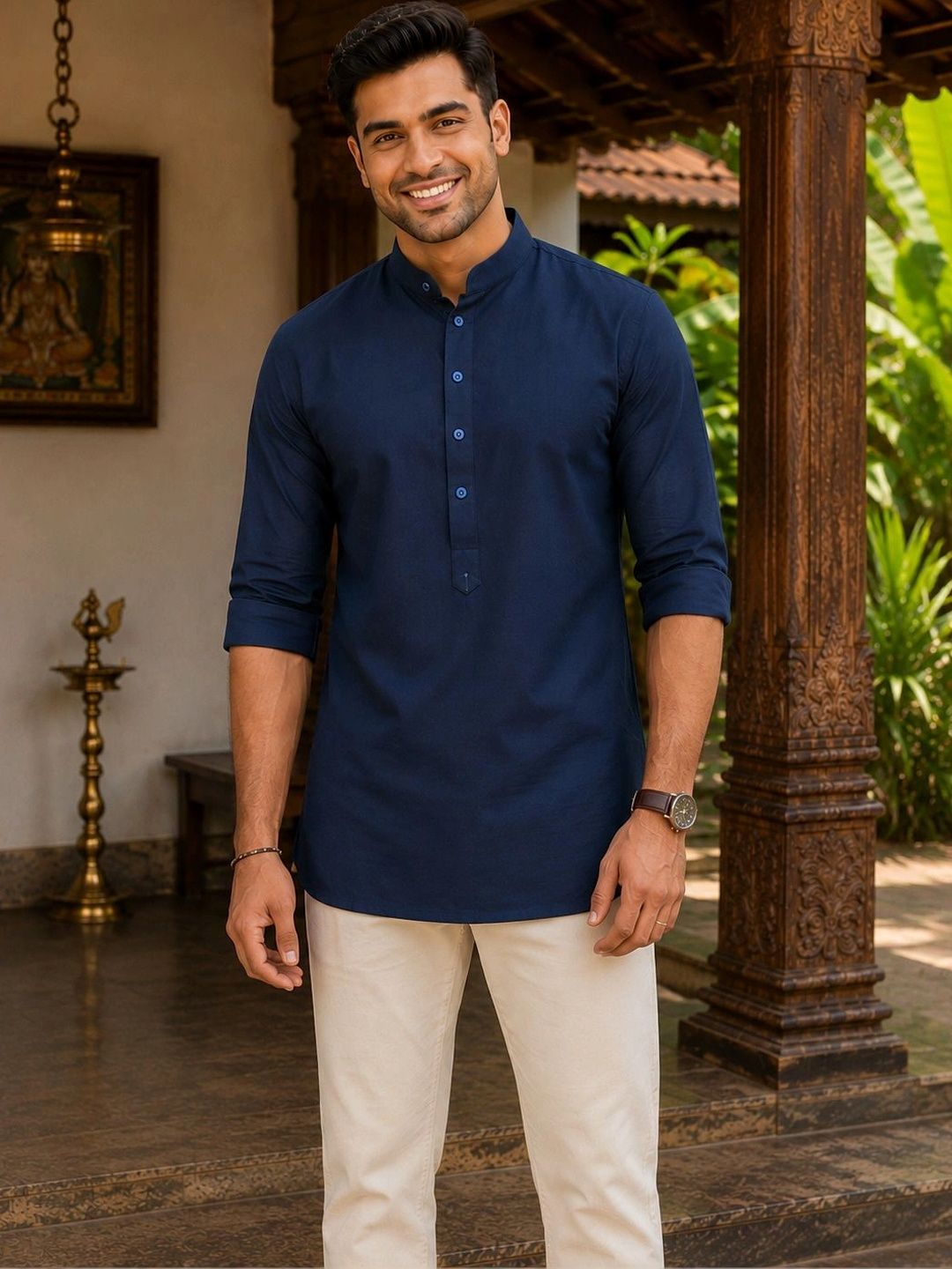 HERE&NOW Men Edgy Mandarin Collar Straight Kurta