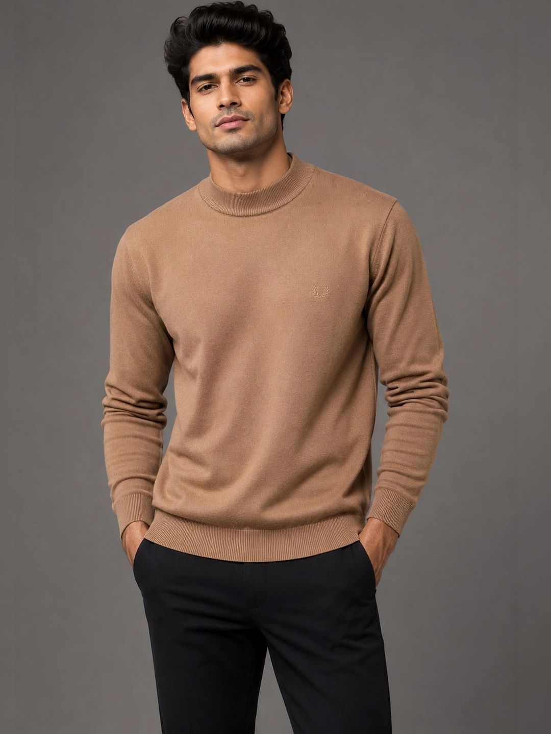 Roadster Men Solid High-Neck Regular-Fit Knitted Sweater