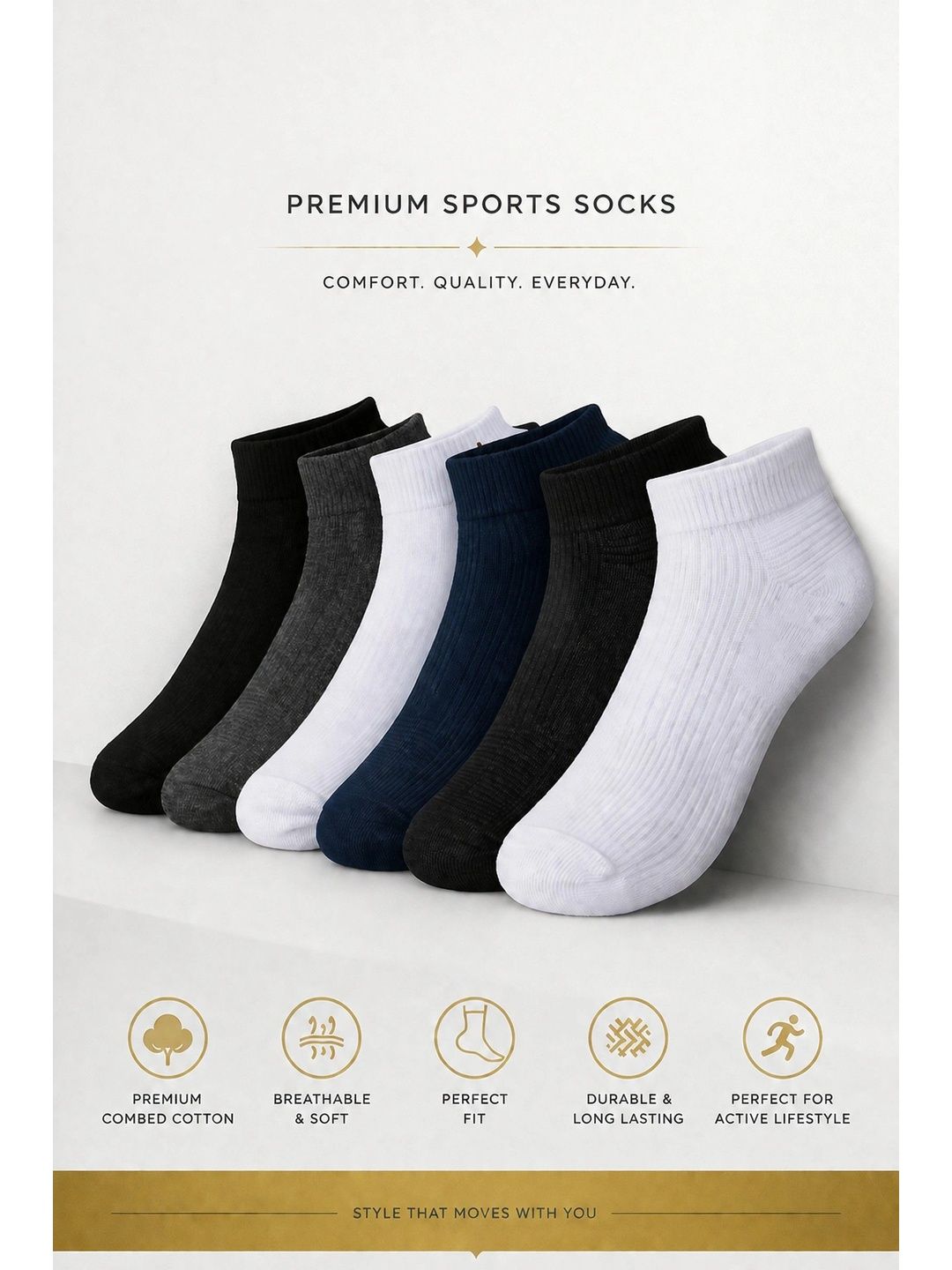 SHOPCASH Men Pack of 6 Cotton Assorted Ankle Length Socks