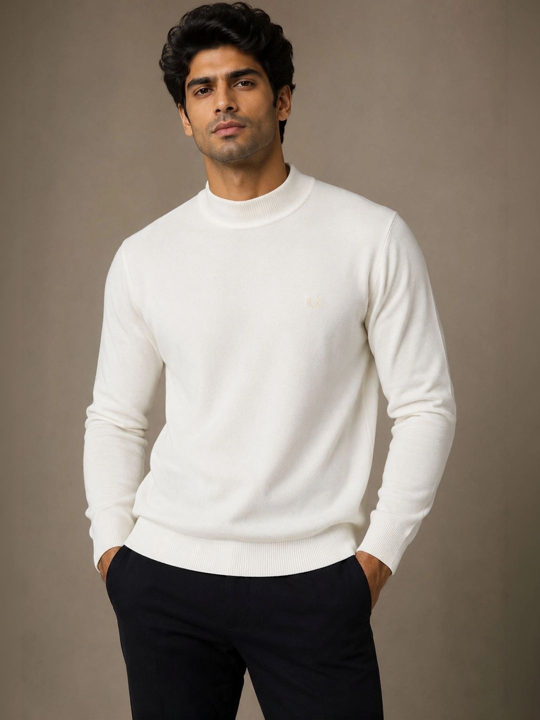 HERE&NOW Men Cotton Regular Fit High-Neck Pullover