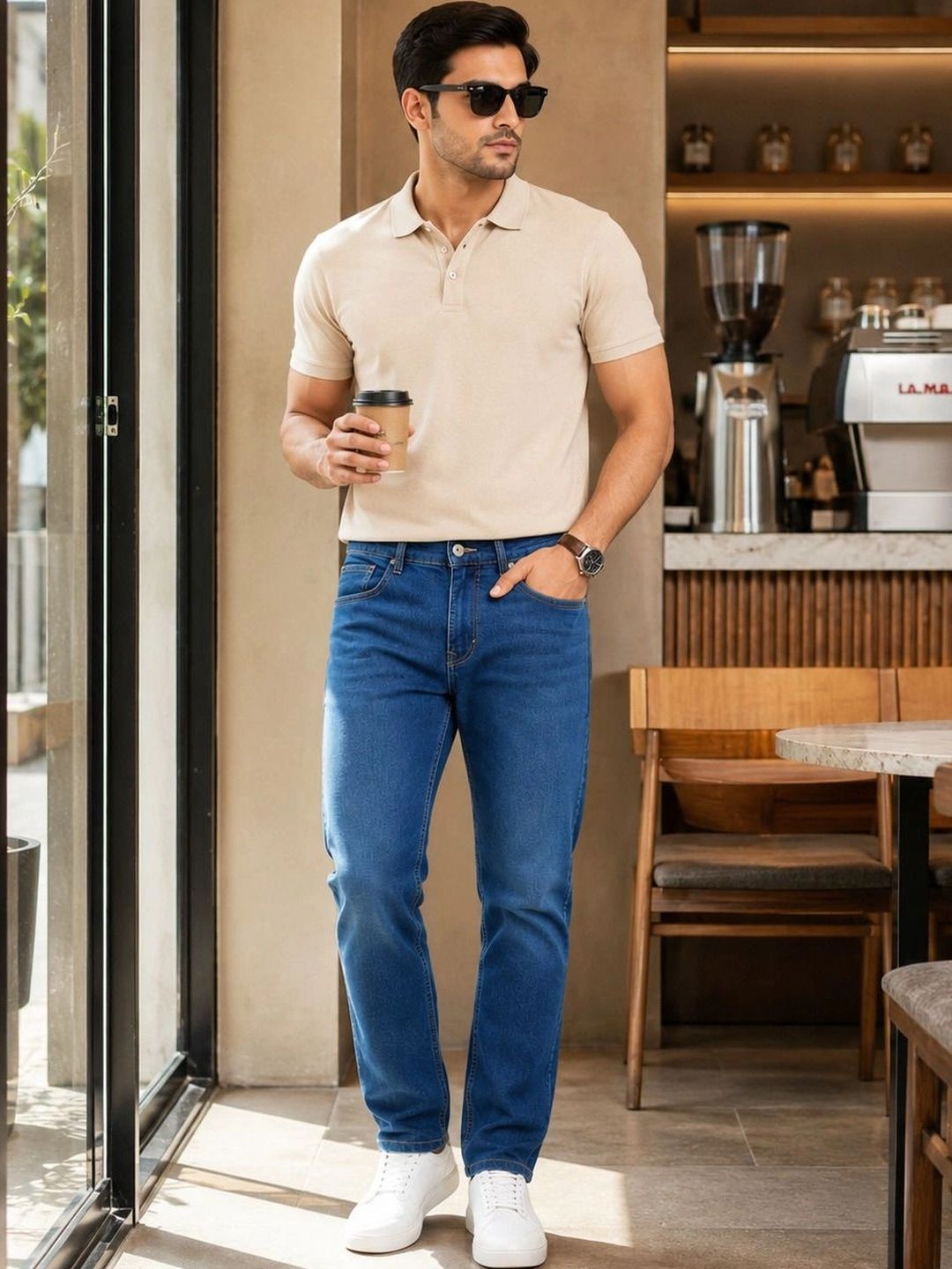 Mast & Harbour Men Straight Fit High-Rise Stretchable Jeans