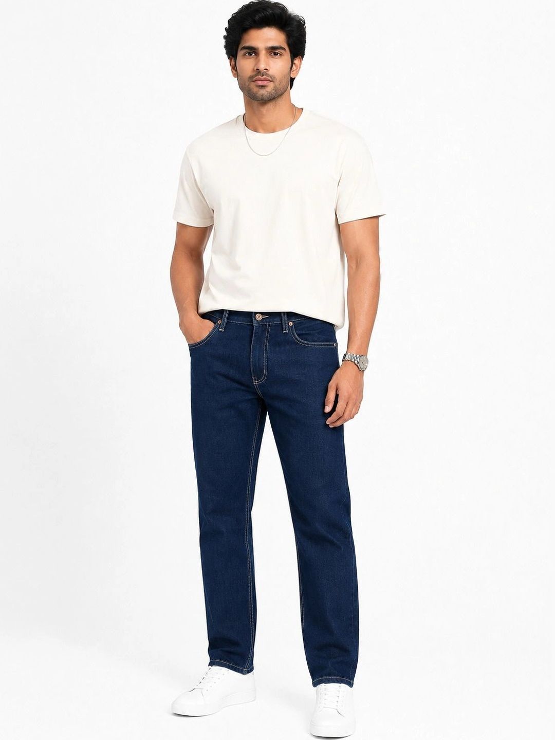 WHISQ Men Straight Fit High-Rise Stretchable Jeans