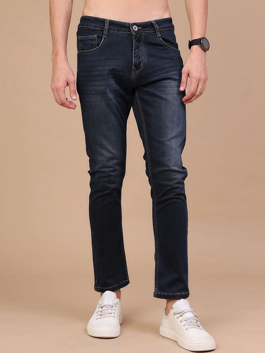 V-Mart Men Solid Regular Fit Mid-Rise Low Distress Jeans