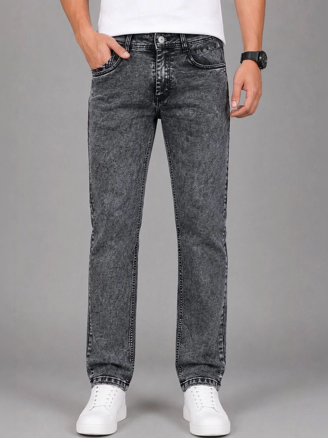 FRANSCART Men Straight Fit Mid-Rise Stretchable Jeans