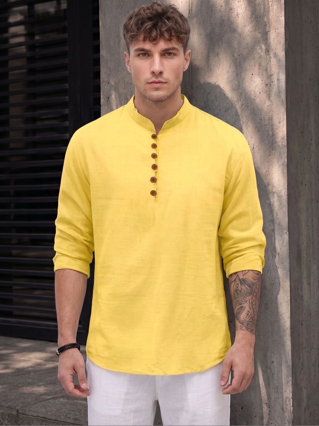 Royalscout Men Standard Casual Shirt with Band Collar
