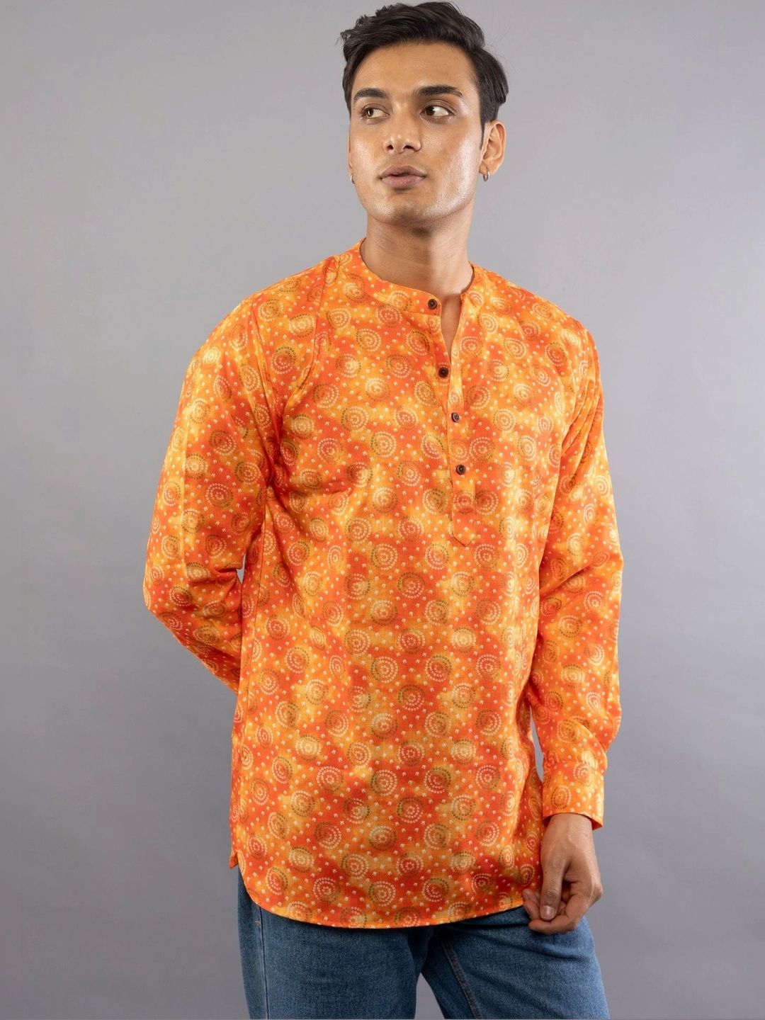 Vallengud Men Bandhani Printed Slim Fit Kurta