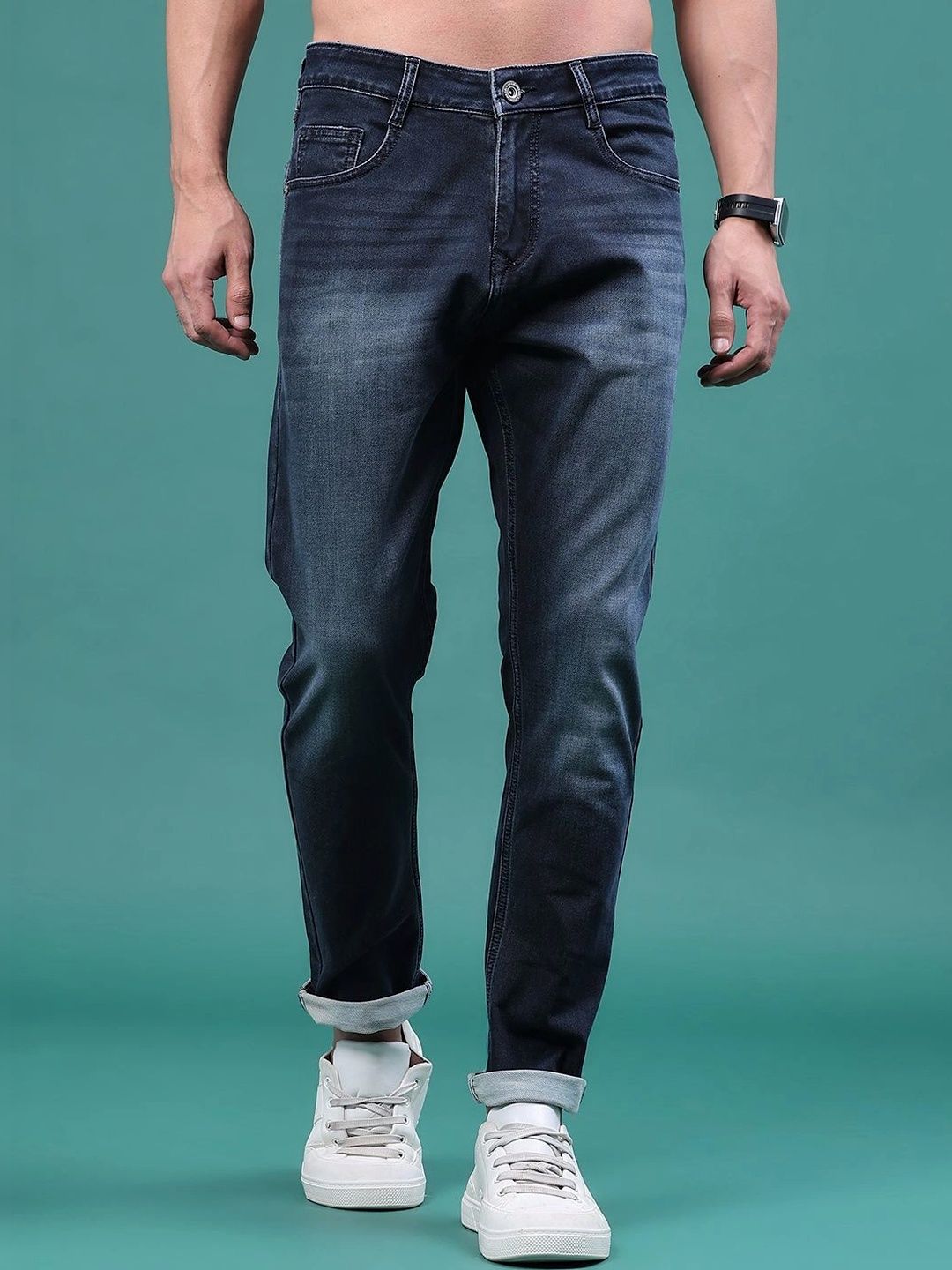 V-Mart Men Regular Fit Mid-Rise Cuffed Hem Jeans
