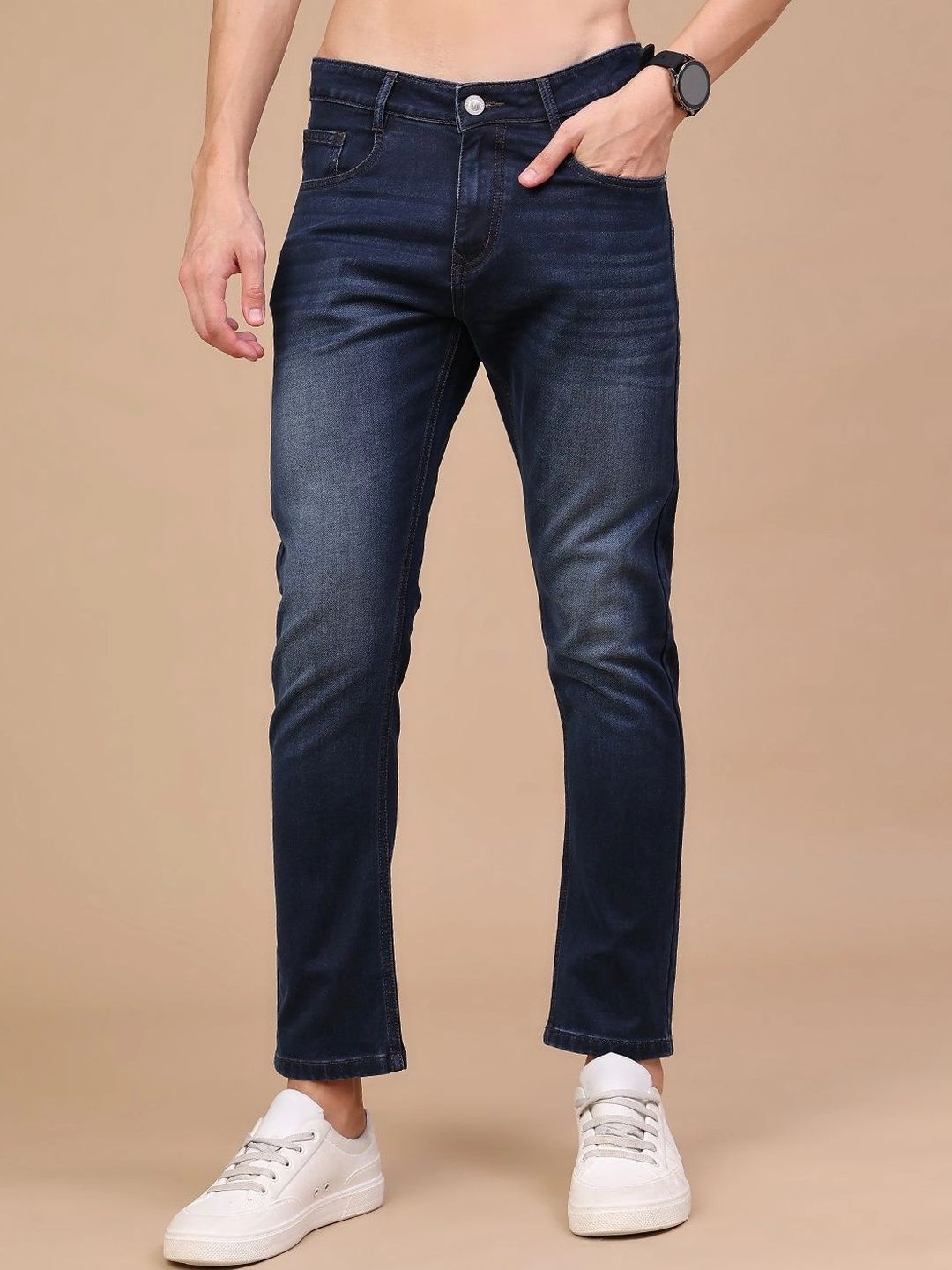 V-Mart Men Regular Fit Mid-Rise Low Distress Jeans