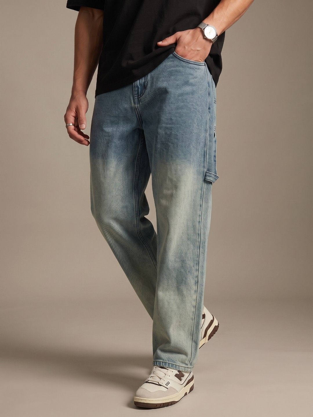 glitchez Men Baggy Fit Heavy Fade Ombre Jeans