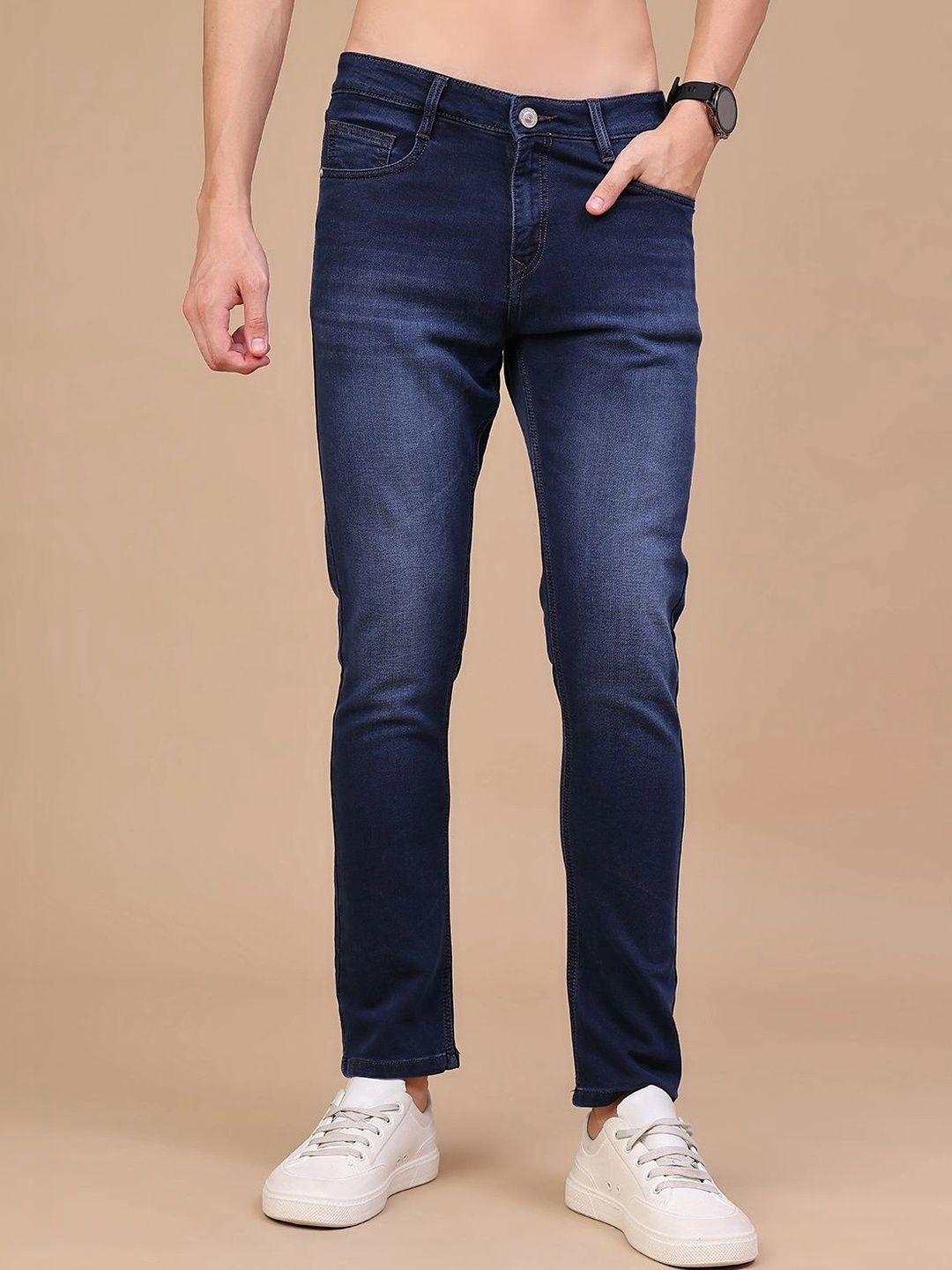 V-Mart Men Solid Regular Fit Mid-Rise Low Distress Jeans