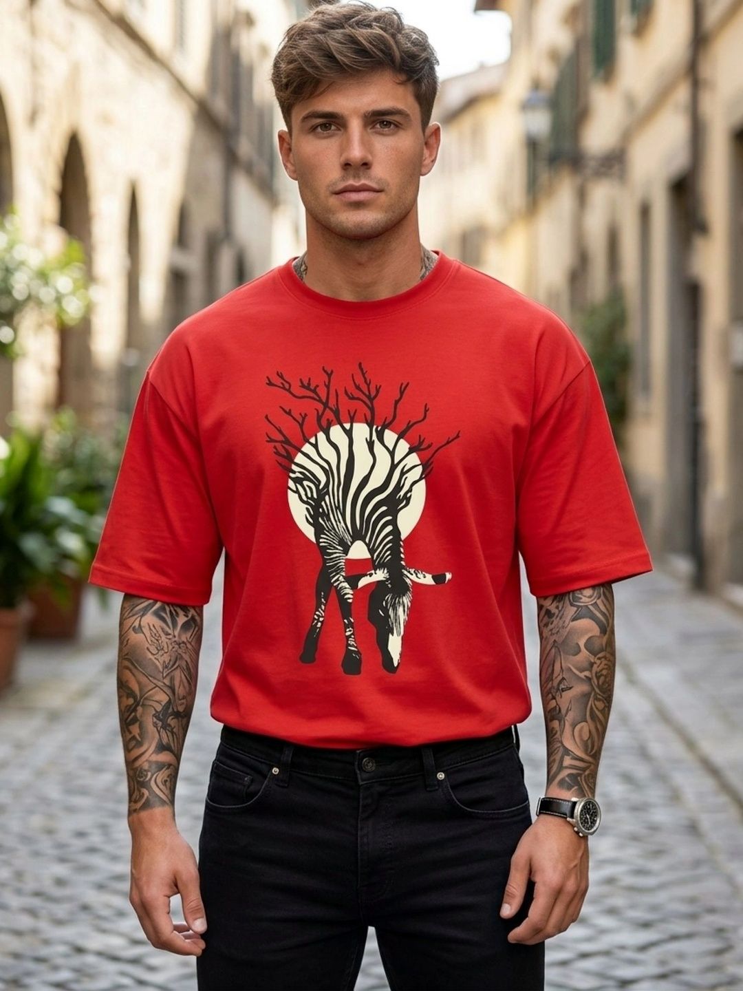 Moda Rapido Men Printed Drop-Shoulder Sleeves T-shirt