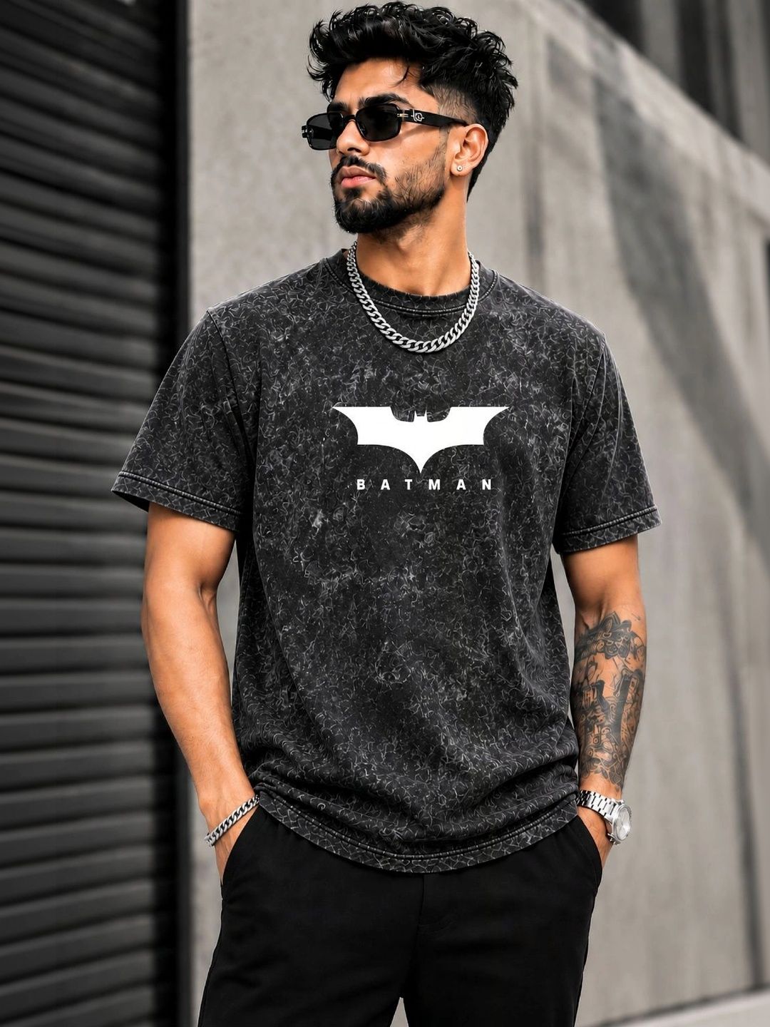 VELS CLOTHING Men Brand Logo Batman Printed Bio Finish T-shirt