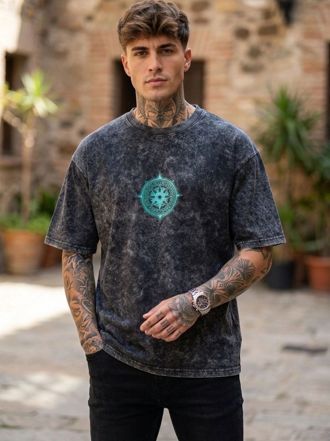 Moda Rapido Men Dyed Drop-Shoulder Sleeves T-shirt