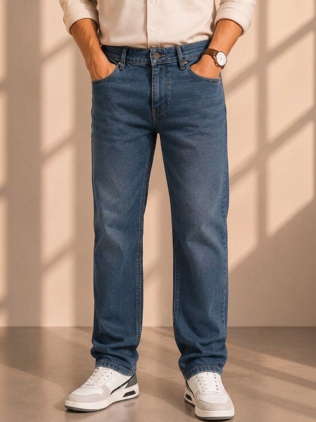 zayla Men Jean Regular Fit Mid-Rise Light Fade Stretchable Jeans