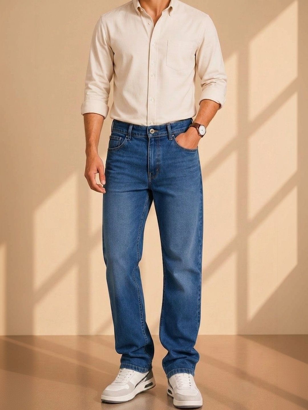 zayla Men Jean Regular Fit Mid-Rise Light Fade Stretchable Jeans