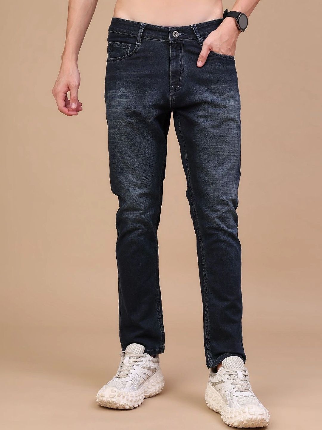 V-Mart Men Regular Fit Mid-Rise Low Distress Jeans