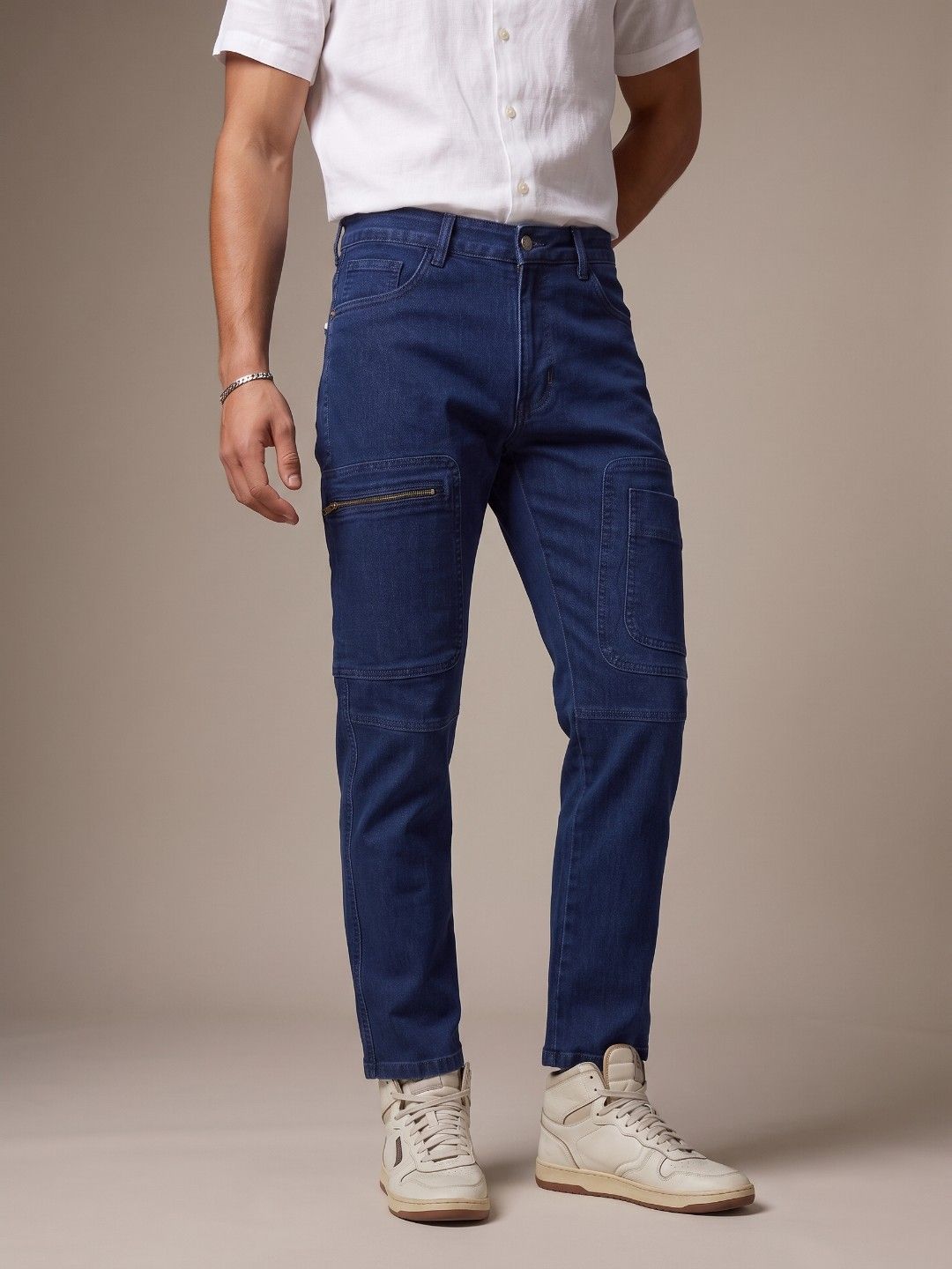 glitchez Men Slim Fit Stretchable Cargo Style Jeans