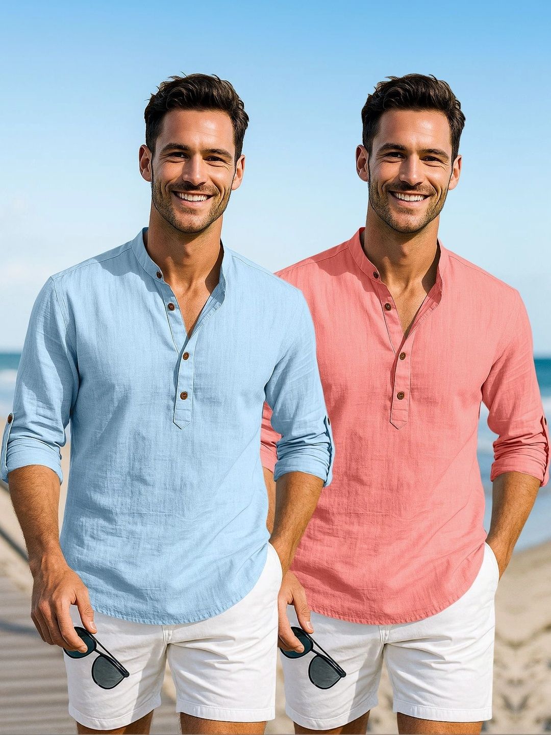 ZBIO Men Pack of 2 Cotton Solid Kurta