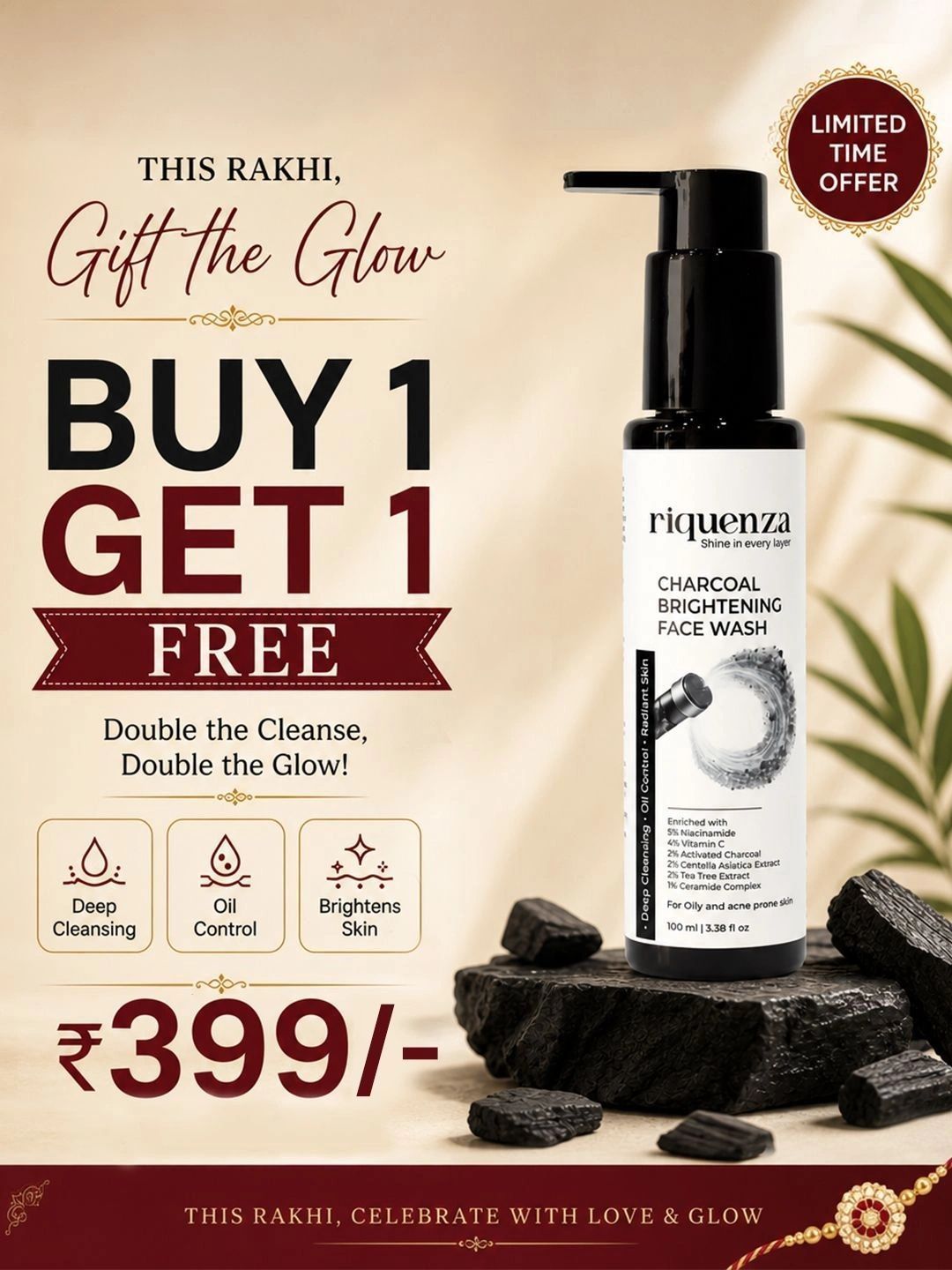 Riquenza Charcoal Face Wash - 100 ml