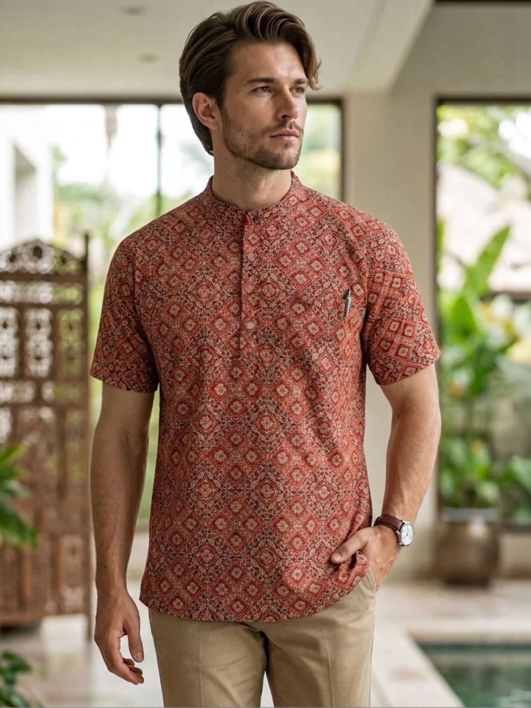 Avishya Men Floral Printed Handloom Kurta