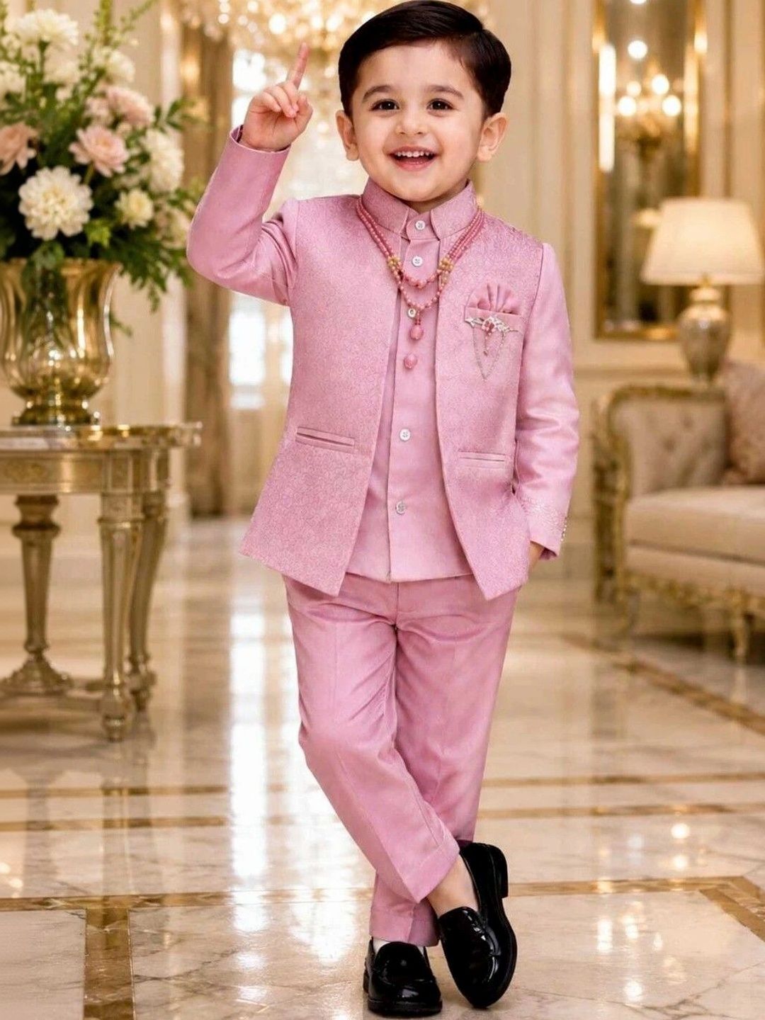 Elite Trend Traders Boys Self-Design Satin Mandarin Collar Neck Sherwani Set