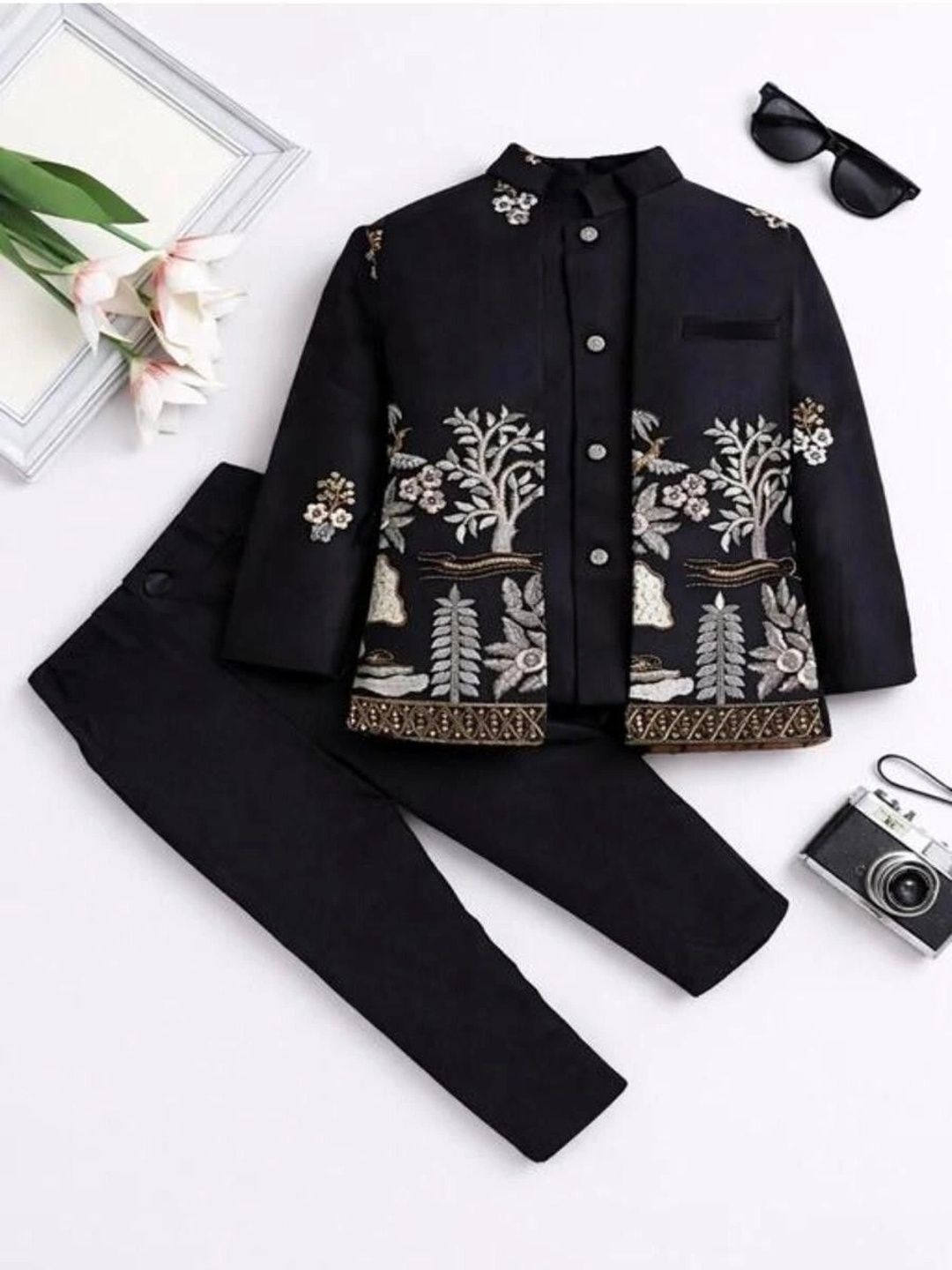 Elite Trend Traders Boys Embroidered Mandarin Collar Neck Sherwani