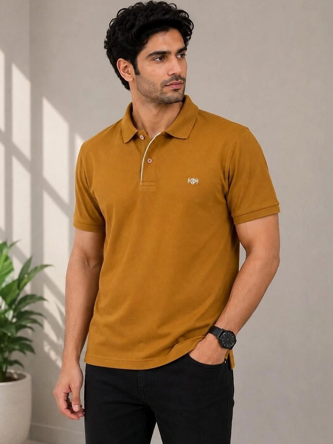 VELDEER Men Brand Logo Polo Collar T-shirt