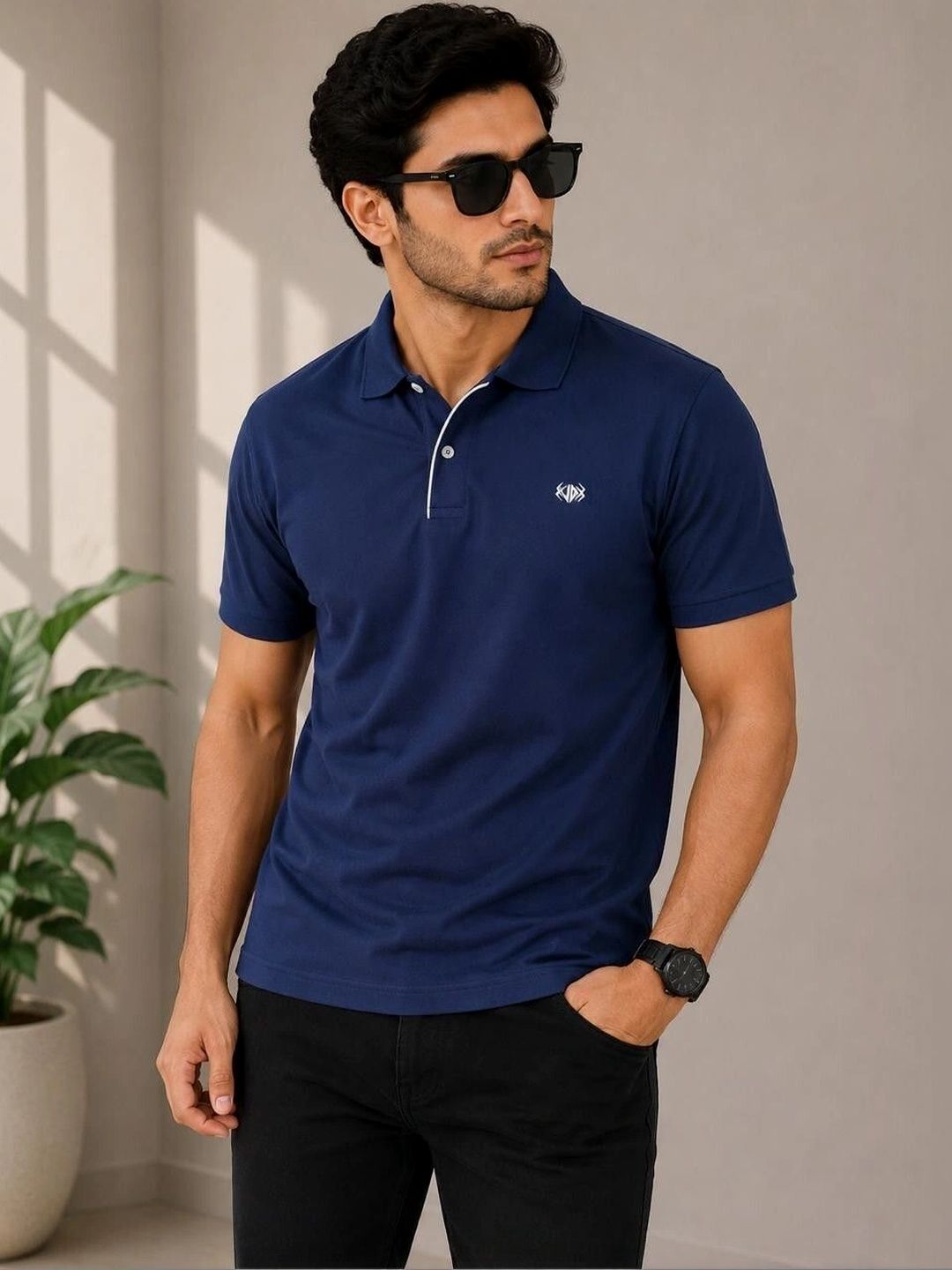 VELDEER Men Brand Logo Polo Collar T-shirt