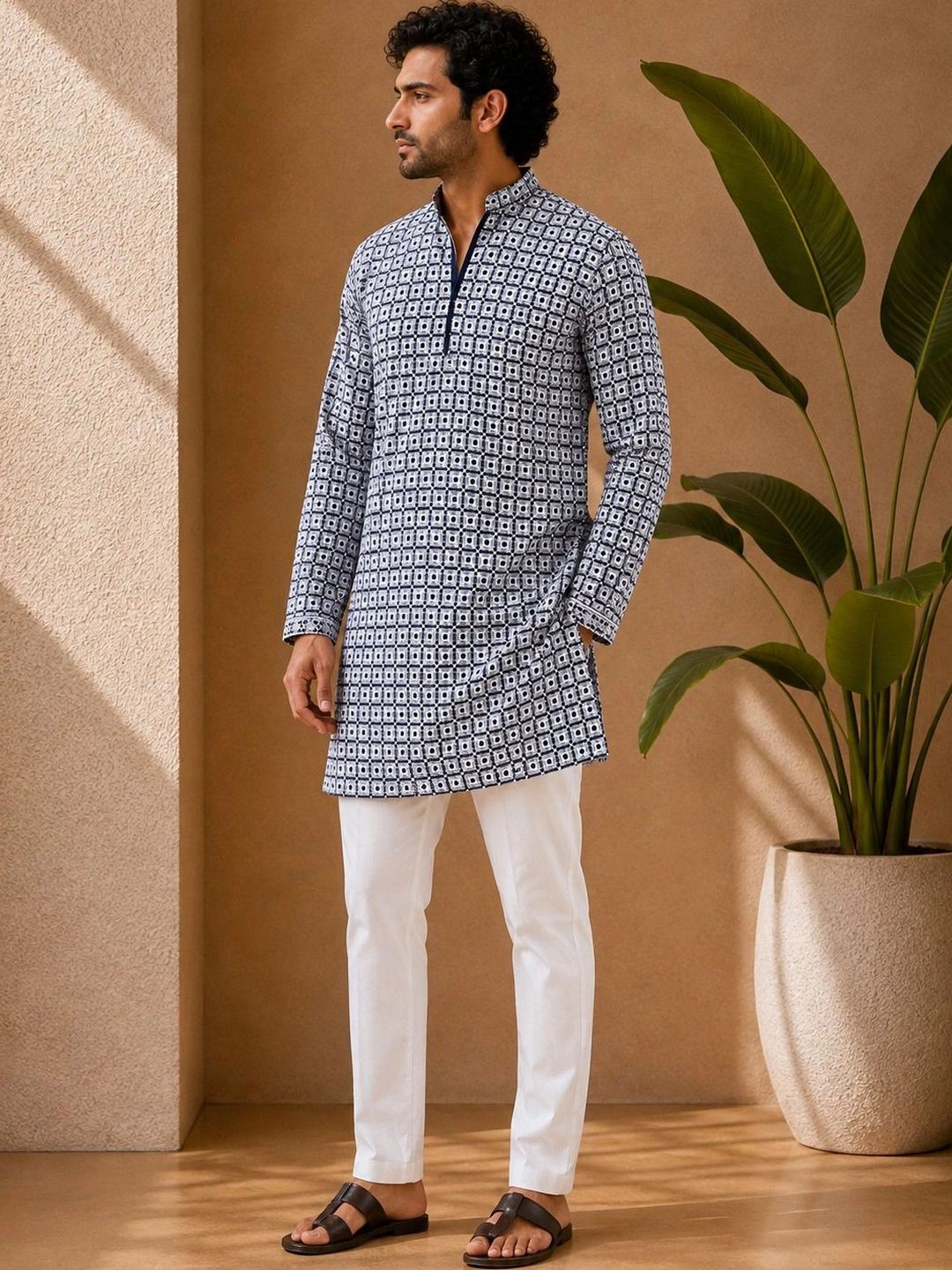 House of Pataudi Men Geometric Printed Kurta
