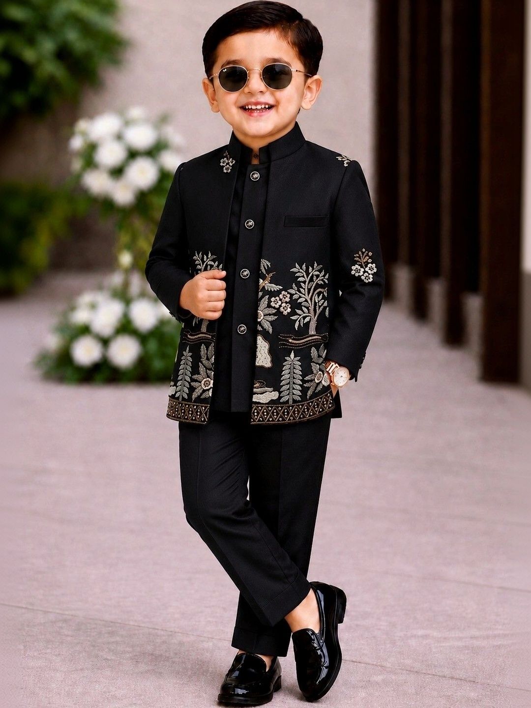 Elite Trend Traders Boys Embroidered Mandarin Collar Neck Sherwani