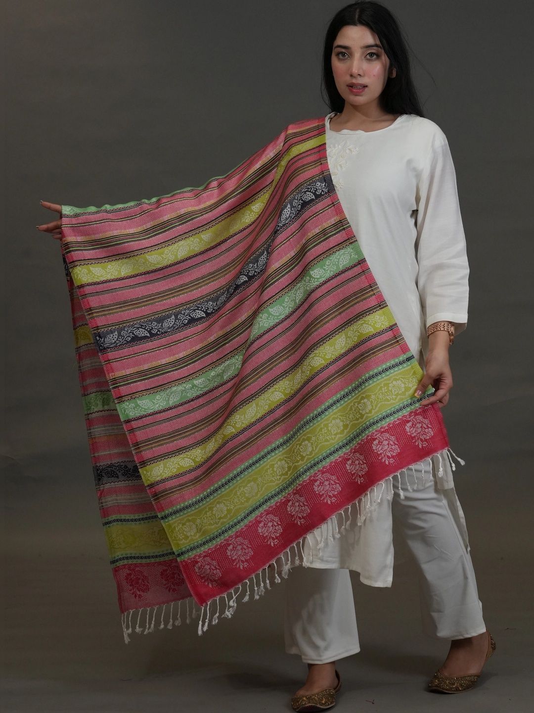 S.T. Women Ethnic Motifs Woven Design Acrylic Shawl