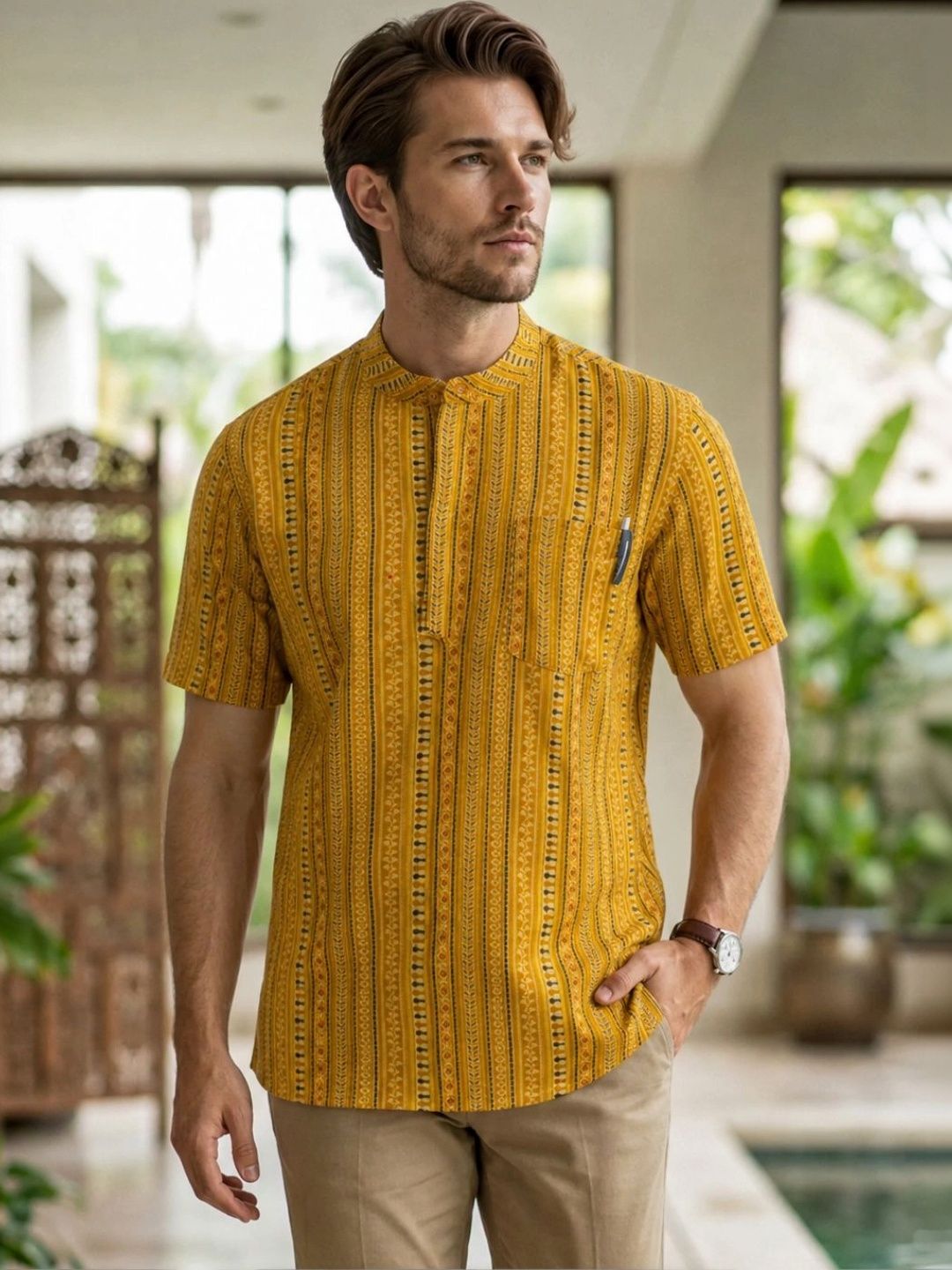 Avishya Men Printed Handloom Kurta