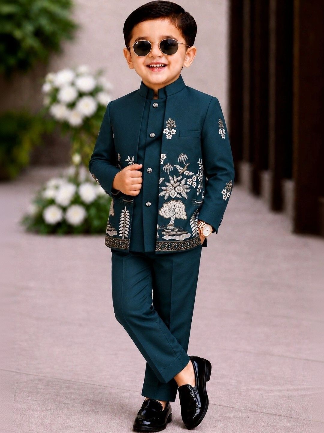 Elite Trend Traders Boys Embroidered Mandarin Collar Neck Sherwani