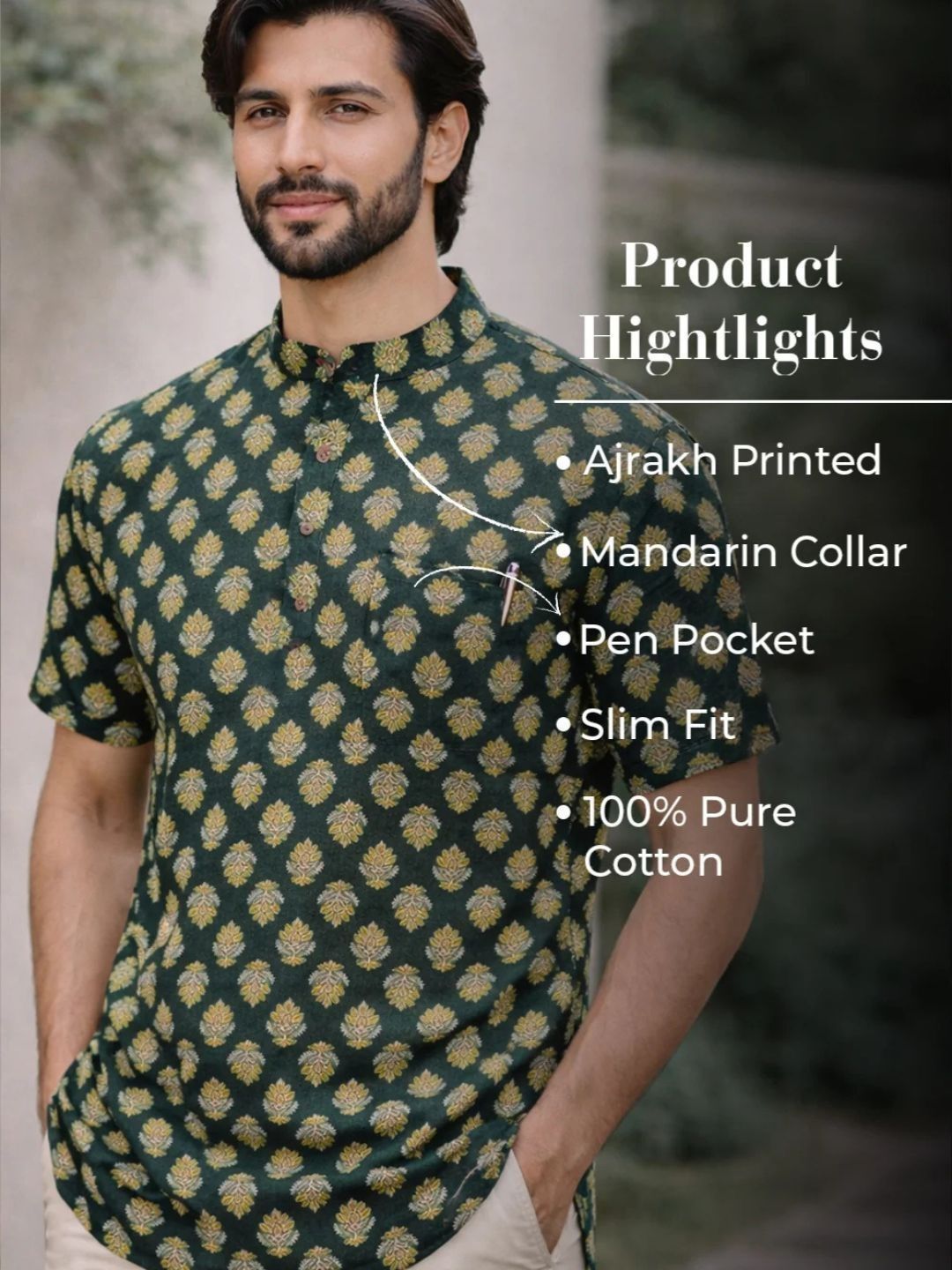 Avishya Men Floral Printed Handloom Kurta