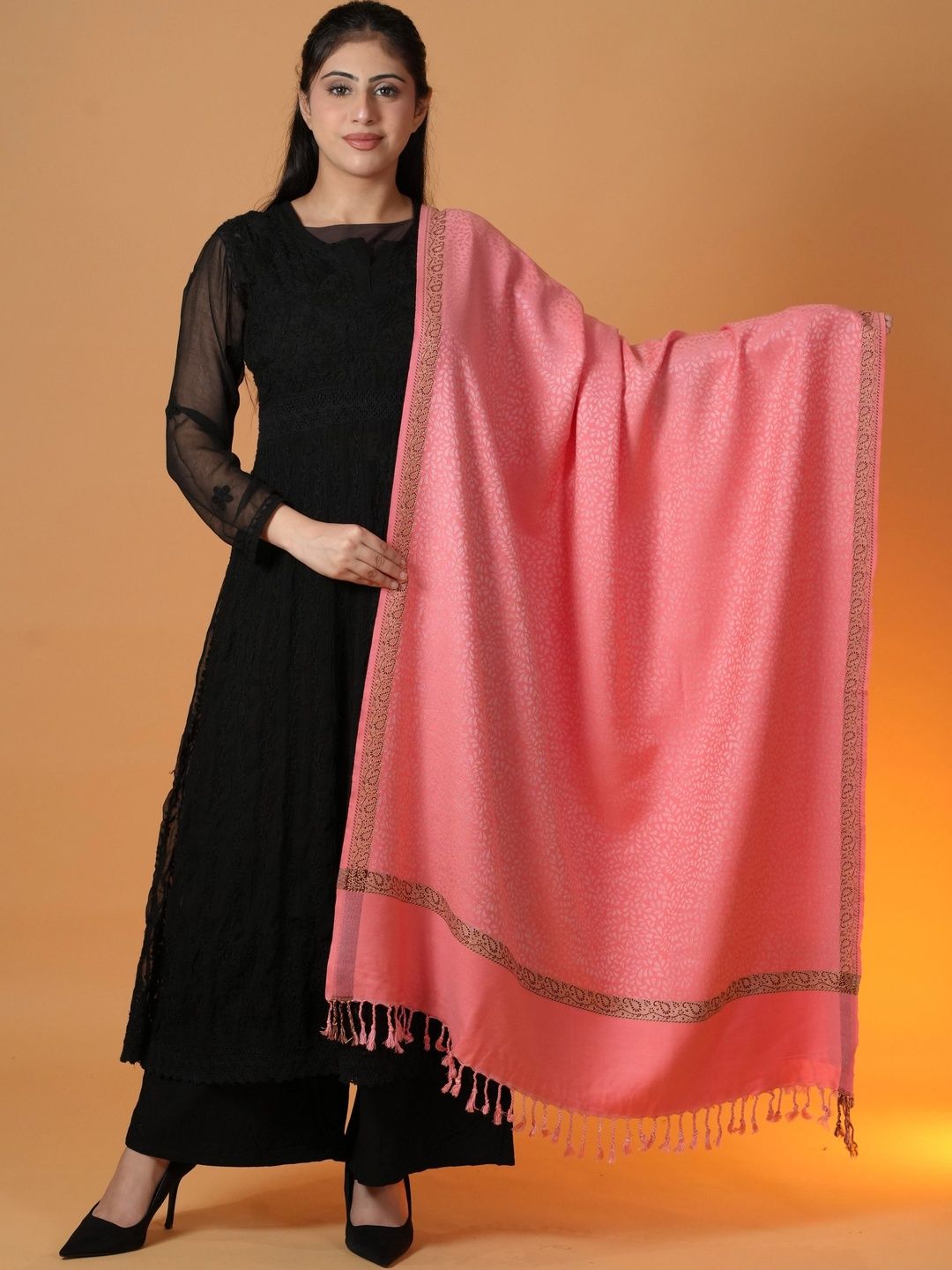 SHIFNEEN Women Botanical Woven Design Acrylic Shawl