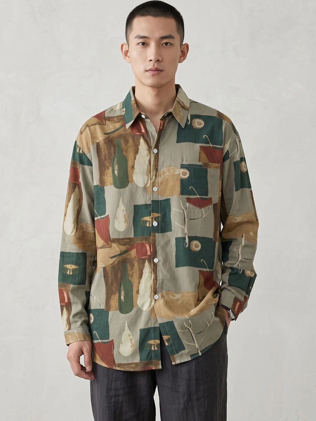 Suo Men Printed Casual Shirt