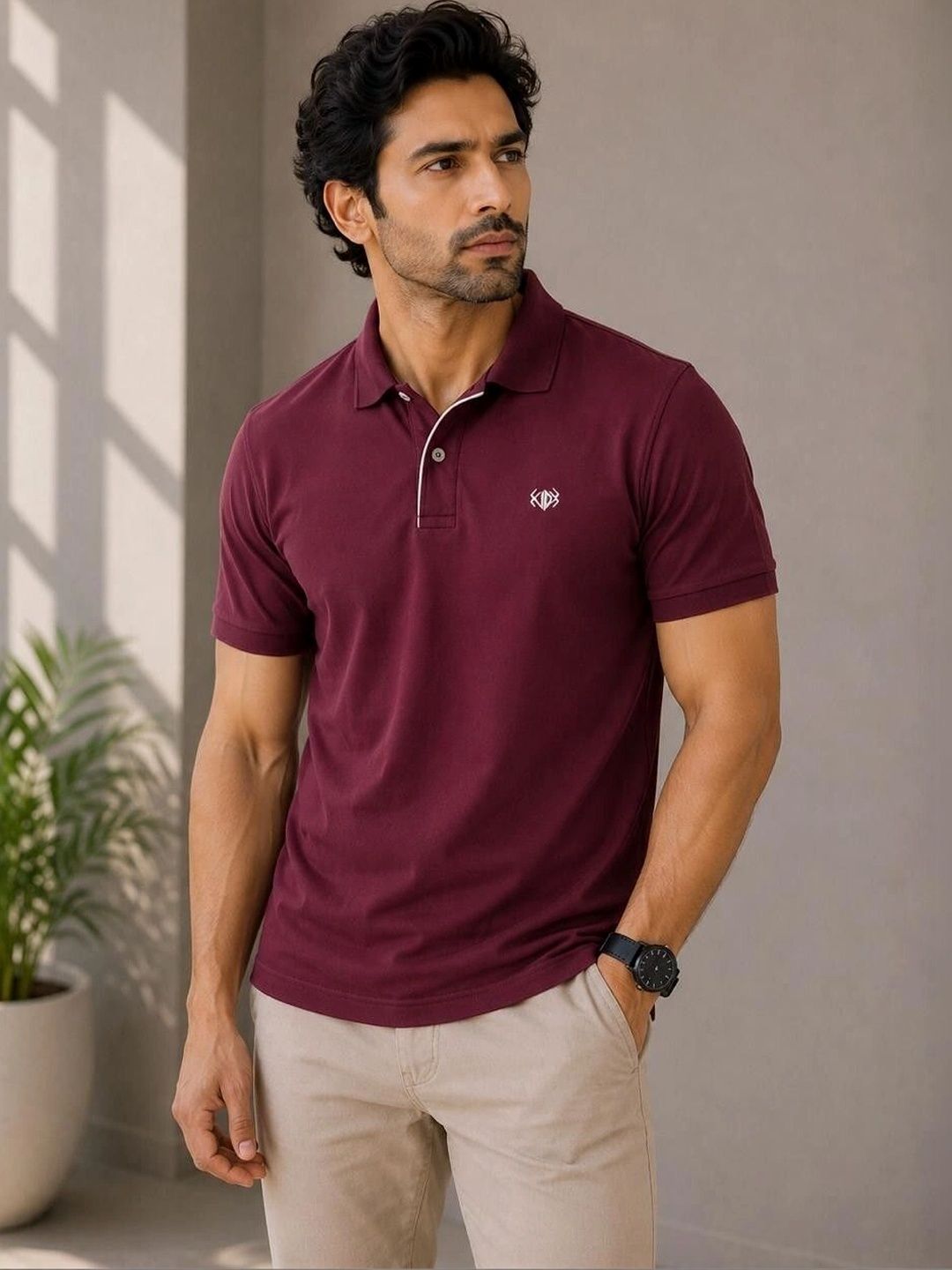 VELDEER Men Brand Logo Polo Collar T-shirt