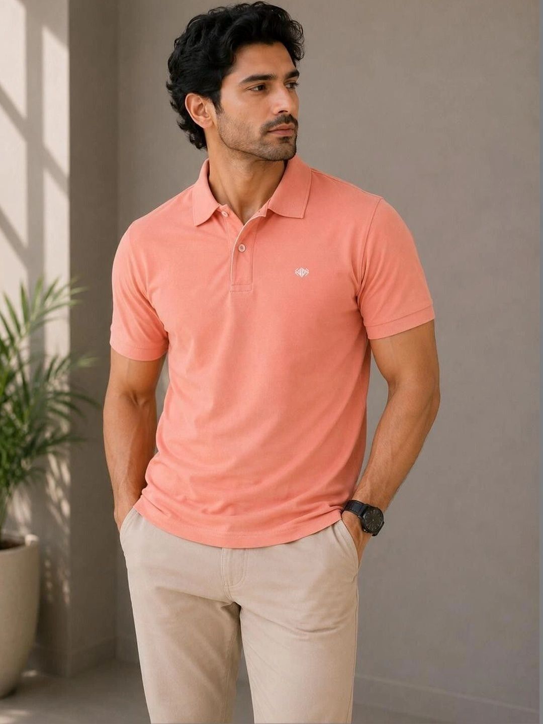 VELDEER Men Brand Logo Polo Collar T-shirt